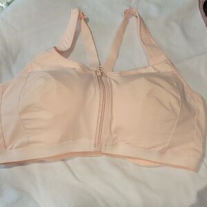 Cream Sports Bra with Front Zipper and Wide Straps